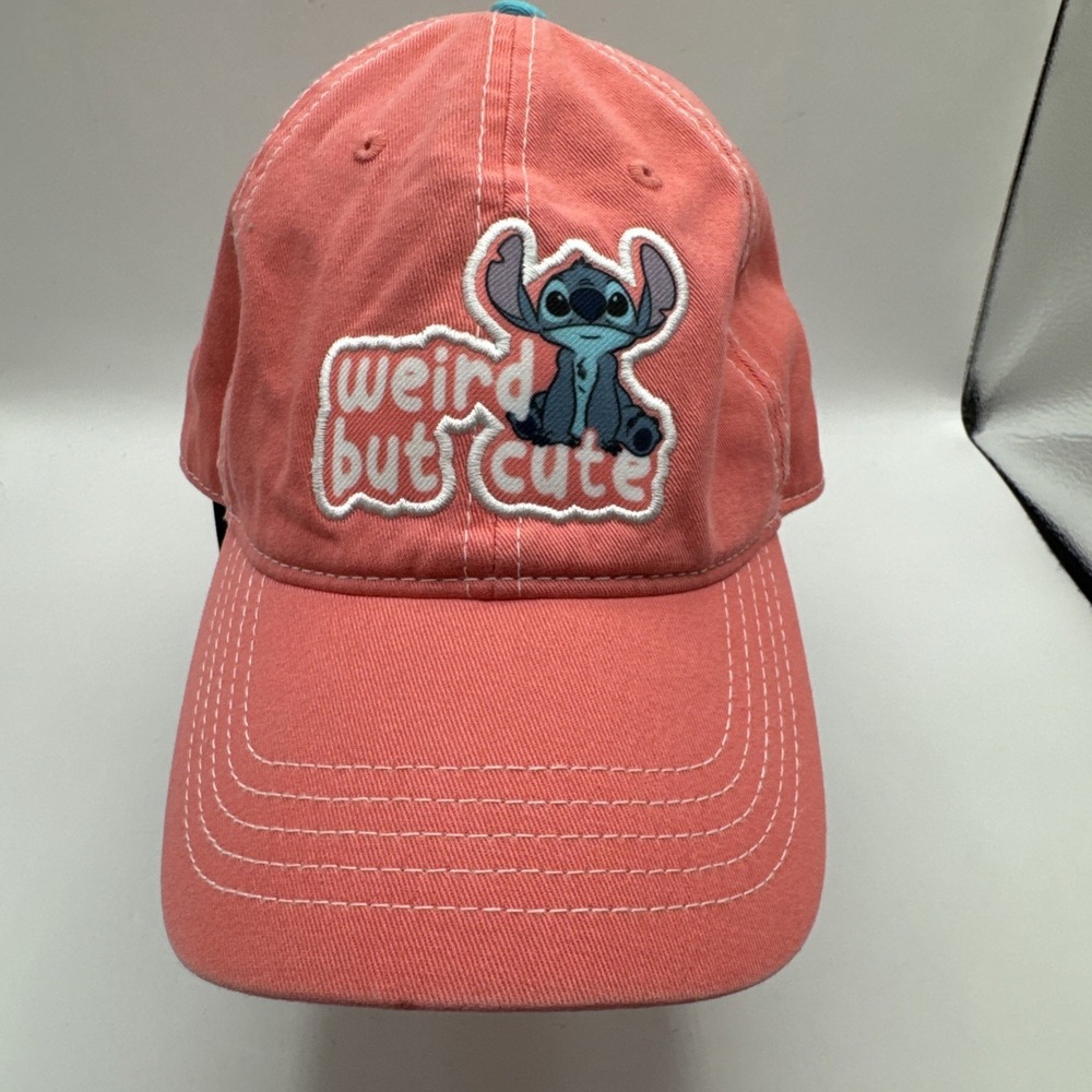 Disney Parks Lilo And Stitch "Weird But Cute" Coral Adult Baseball‎ Hat Cap
